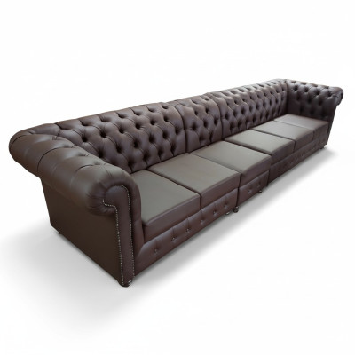 Chesterfield velká pohovka kožená pohovka XXL velké pohovky hnědá pohovka 6 místná