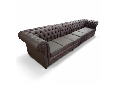 Chesterfield velká pohovka kožená pohovka XXL velké pohovky hnědá pohovka 6 místná