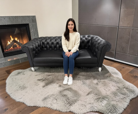 Chesterfield sofa 3 místná pohovka, kožená pohovka, černá pohovka.