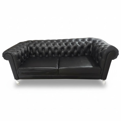 Chesterfield sofa 3 místná pohovka, kožená pohovka, černá pohovka.