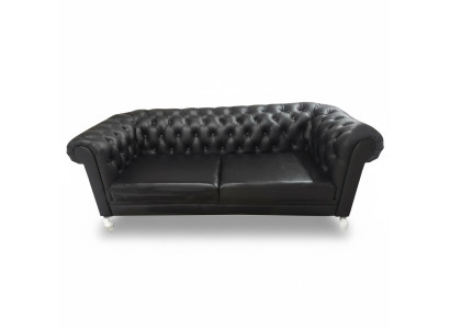 Chesterfield sofa 3 místná pohovka, kožená pohovka, černá pohovka.