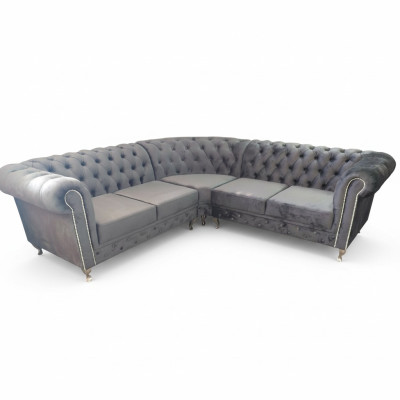 Chesterfield rohová sedací souprava L-formy, pohovka, design čalounění, textil, pohovkový roh