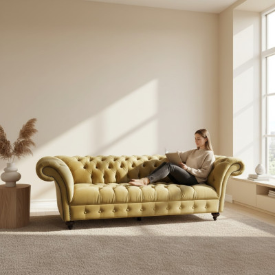Luxus Sofa Dreisitzer Design Chesterfield Textil Couchen Modern