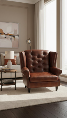 Luxus křeslo Chesterfield ušák kůže hnědá pohovka moderní nábytek