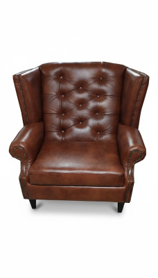 Luxus křeslo Chesterfield ušák kůže hnědá pohovka moderní nábytek