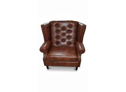 Luxus křeslo Chesterfield ušák kůže hnědá pohovka moderní nábytek