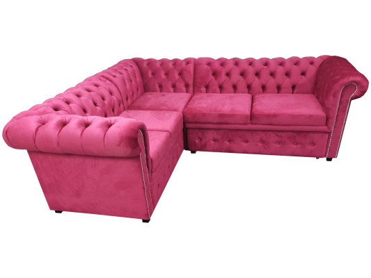 Luxus Rohová sedací souprava L-Forma Chesterfield Pohovka Textil Růžová Pohovka Moderní Sedací soupravy