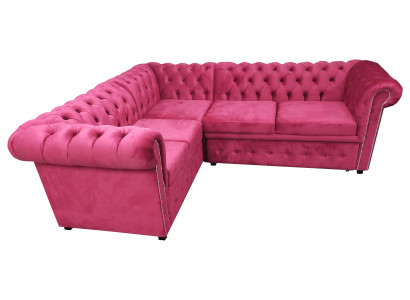 Luxus Rohová sedací souprava L-Forma Chesterfield Pohovka Textil Růžová Pohovka Moderní Sedací soupravy