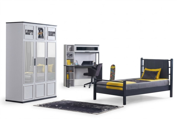 Kinderzimmer Schlafzimmer Möbel Komplettzimmer Jugendzimmer Schwarz Weiß 3tlg.