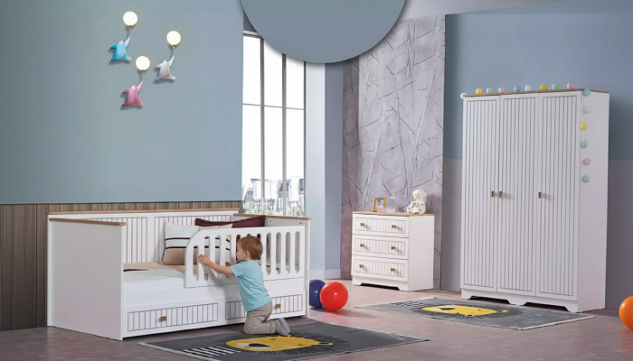 Kinderzimmer Jugendzimmer weiß Bett Kommode Kleiderschrank 3-teilige