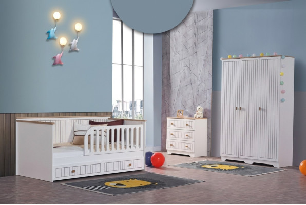 Kinderzimmer Jugendzimmer weiß Bett Kommode Kleiderschrank 3-teilige