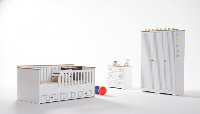 Kinderzimmer Jugendzimmer weiß Bett Kommode Kleiderschrank 3-teilige