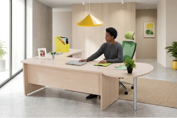 Moderner Büro Exklusiver beige Eckschreibtisch Schreibtisch Kommode 2tlg.