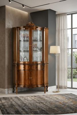 Holzvitrine Hochwertige Luxus Vitrine Schrank klassisches Design Möbel braun
