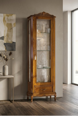 klassischer brauner Schrank mit Schubladen Glas Designer Holz neu