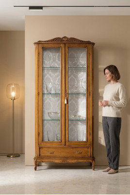Luxuriöse Glasvitrine Schränke braunem Holz Klassische Möbel Vitrine Schrank