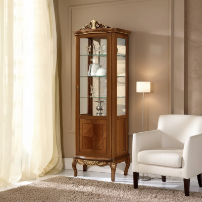 Klassische Hochwertige Braune Vitrine Glas Schrank Echtholz Möbel Design