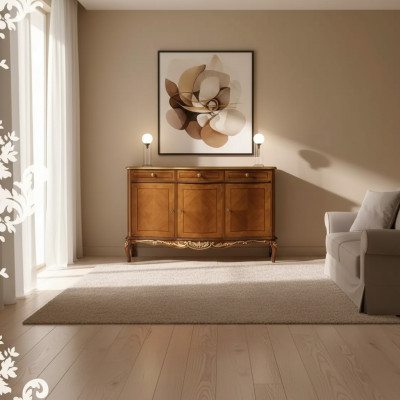 Klasický hnědý nábytek do obývacího pokoje, kvalitní skříň, komoda, sideboards.