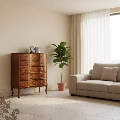Klassische Braune Kommode Fünftürig Schubladen Designer Holzmöbel Neu