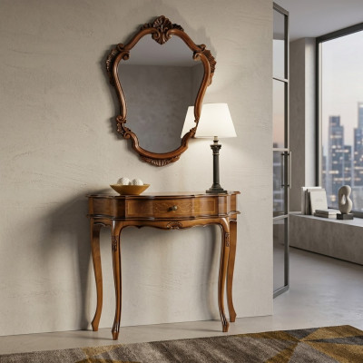Elegantní hnědý konzolový stůl se zrcadlem, klasická ložnice set