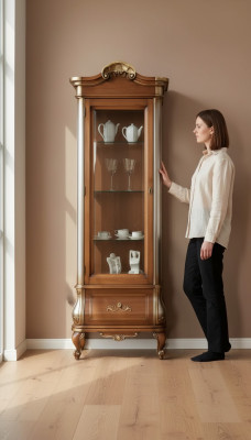 Luxuriöse hochwertige Vitrine aus braunem Holz Klassische Möbel Schrank