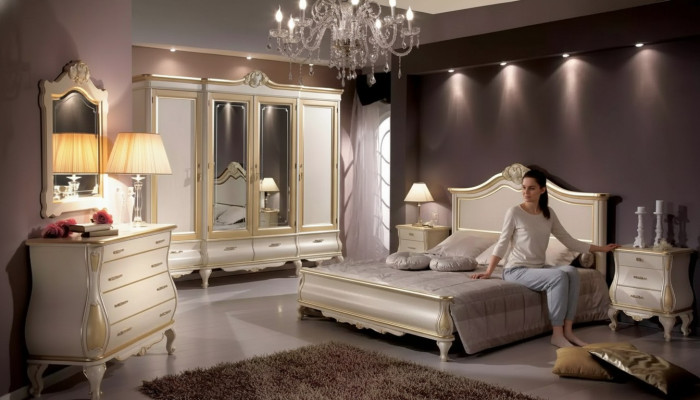 Schlafzimmer Set Bett 2x Nachttische Schrank Kleiderschrank Kommode Spiegel