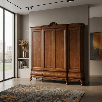 Viertüriger Brauner Kleiderschrank Klassische Schlafzimmer Möbel Holz