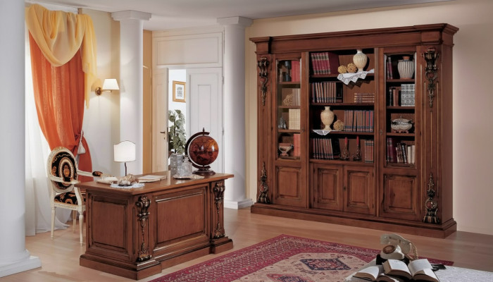 Klassisches Braunes Arbeitszimmer Set Bürotisch Bücherregal Tisch Regal