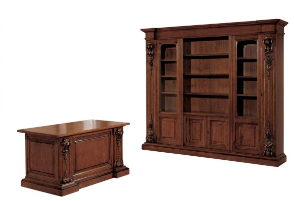 Klassisches Braunes Arbeitszimmer Set Bürotisch Bücherregal Tisch Regal