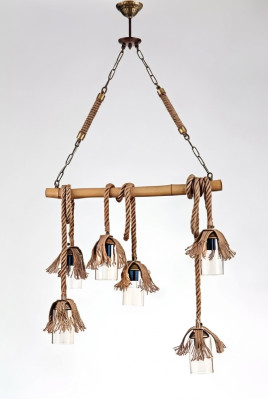 Lampe Deckenleuchter Lüster Kronleuchter Deckenlampe Bambus Glas Braun