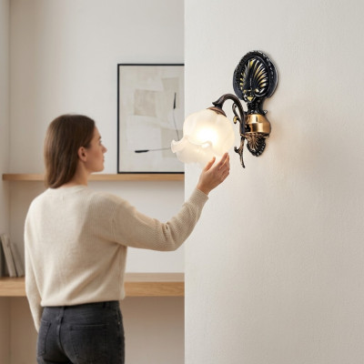 Nástěnná lampa Stěnové lampy Květinová stěnová lampa Lustr Stěnní lampy Šedé sklo