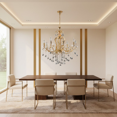 Luxus Deckenleuchter Lüster Kronleuchter Deckenlampe Kristall Gold