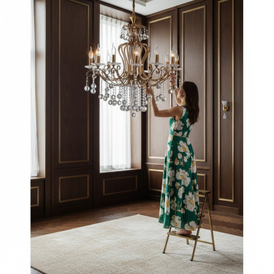 Luxus Deckenleuchter Lüster Kronleuchter Deckenlampe Kristall Gold 88x100