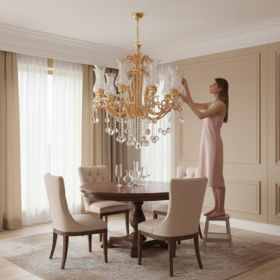 Luxusní lustr lustr stropní lampa krystalem zlato lampa