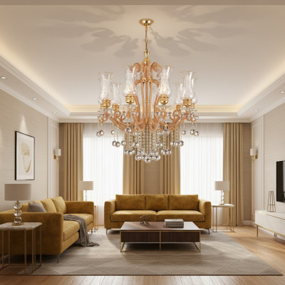 Luxusní lustr lustr stropní lampa krystalem zlato lampa