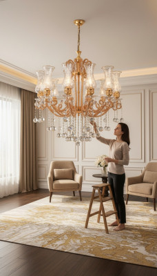 Luxus stropní lustr lustr lustr stropní lampa křišťál zlato