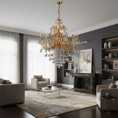 Luxus Lüster Kristall Deckenleuchter Kronleuchter Deckenlampe Gold Lampe