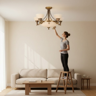 Beige Deckenlampe Kristallhängeleuchte Gold Glaslüster Kristallprunkleuchte