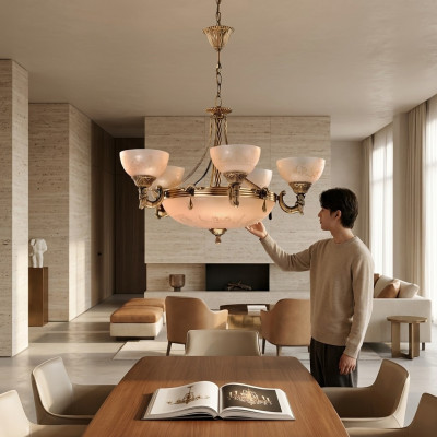 Kronleuchter Deckenlampe Lüster Deckenleuchter Lampe Glas Gold Beige
