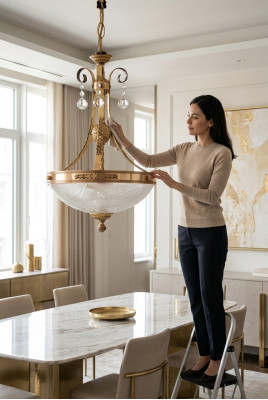 Lampe Deckenlampe Lüster Deckenleuchter Kronleuchter Glas Gold Grau