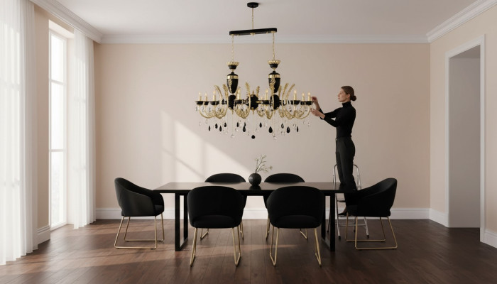 Deckenleuchte Luxus Kronleuchter Deckenlampe Luster Kristall Schwarz Lampe