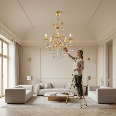 Kronleuchter Deckenleuchter Luxus Deckenlampe Lüster Gold Kristall