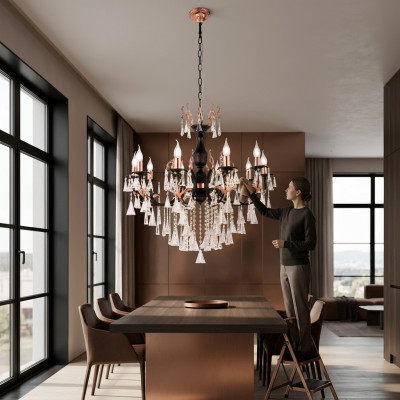 Luxus Deckenleuchter Kronleuchter Deckenlampe Luster Schwarz Kristall