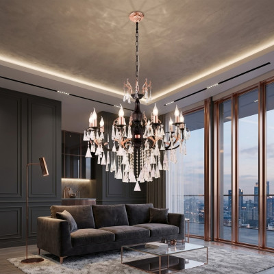 Luxus Deckenleuchter Kronleuchter Deckenlampe Luster Schwarz Kristall
