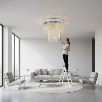 Lüster Deckenleuchter Silber Kronleuchter Deckenlampe Kristall 40x70 Lampe