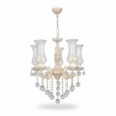 Klassische Lüster Deckenlampe Beige Kristall Hängebeleuchtung Deckenluster