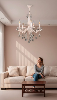 Lüster Deckenleuchter Luxus Beige Kronleuchter Deckenlampe Kristall