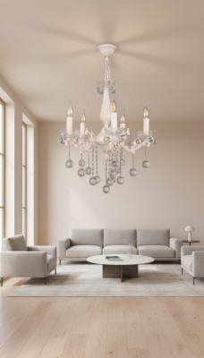 Lüster Deckenleuchter Luxus Beige Kronleuchter Deckenlampe Kristall