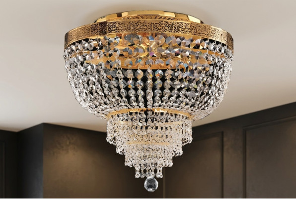 Kronleuchter Deckenleuchter Luxus Gold Deckenlampe Lüster Kristall Art