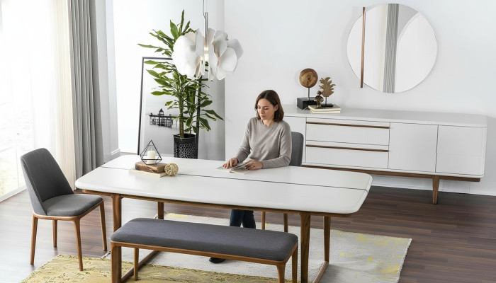 Essgruppe Essecke Esszimmer Esstisch Stühle Tisch Set 8tlg Holz Weiß